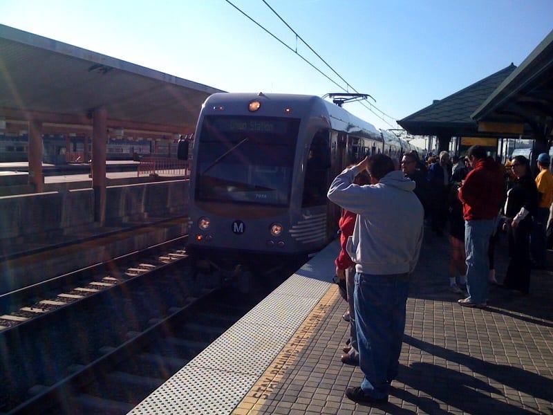 An Eastside Extension train arrives at Union Station from East L.A. 