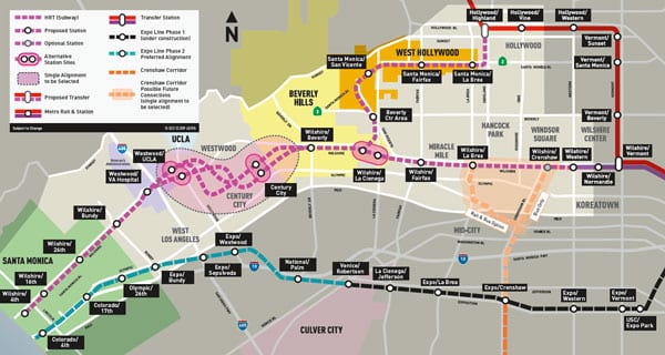 Westside Subway Extension alternatives map.