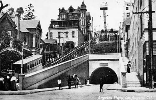 Angels Flight with tower, as originally built. Angels Flight with tower, as originally built.