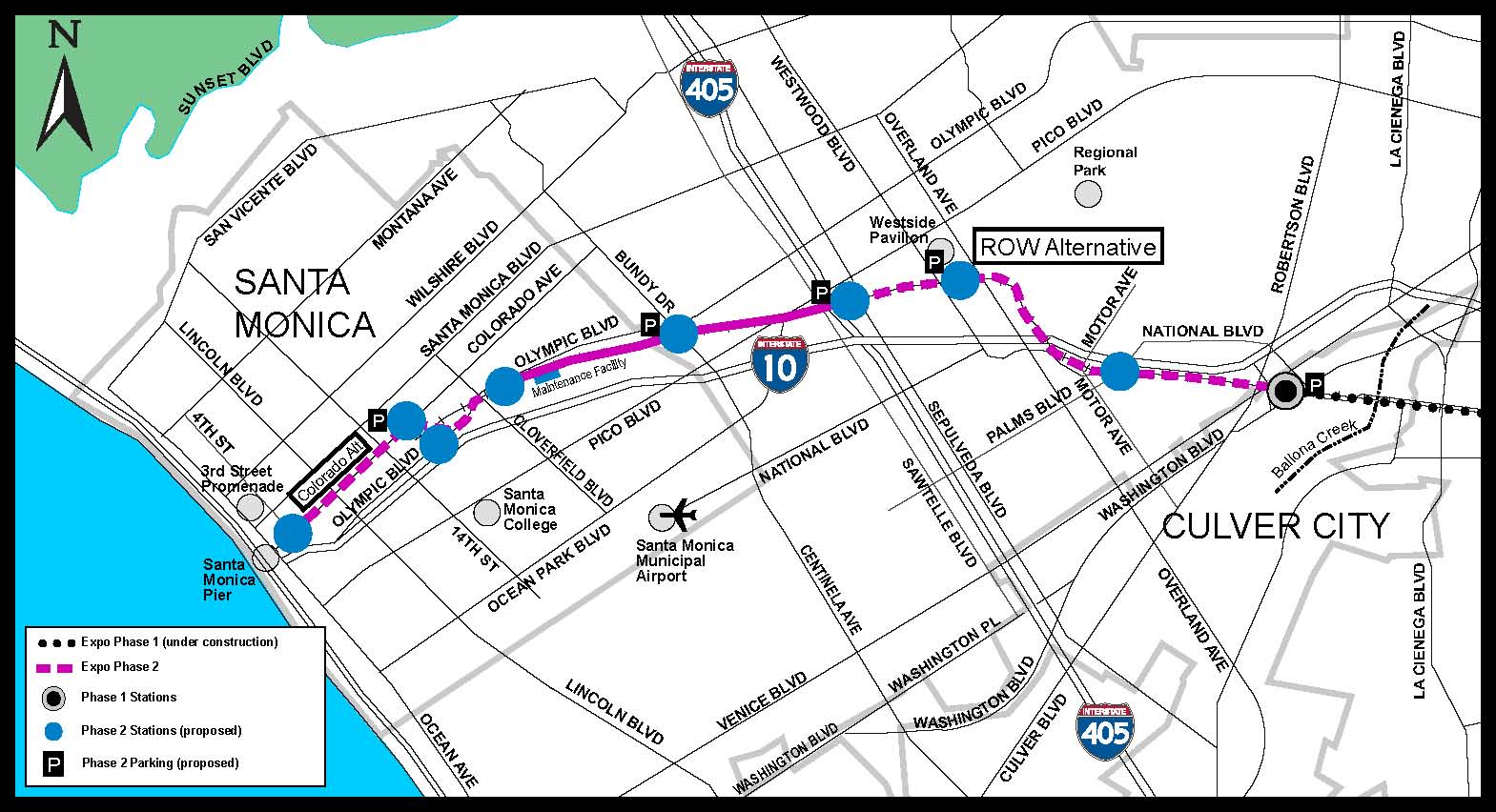 Expo Phase 2 Preferred Alternative - ROW_Colorado - Dec 09 The proposed route for the second phase of the Expo Line from Culver City to Santa Monica