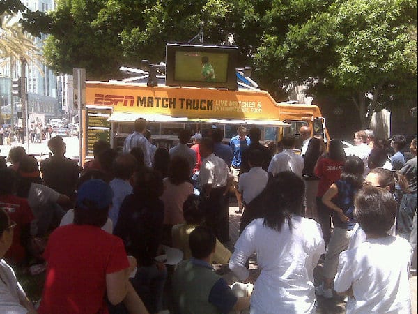 Crowd at Serrano and Wilshire near the Wilshire/Western Purple Line station.