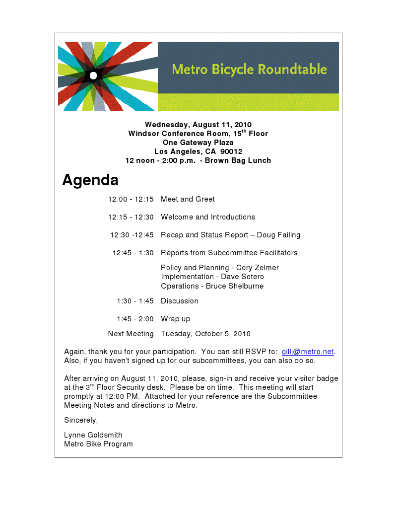 Bicycle Roundtable Agenda