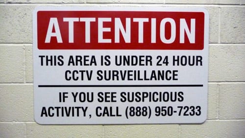 Video surveillance sign at the bike parking area of Union Station.