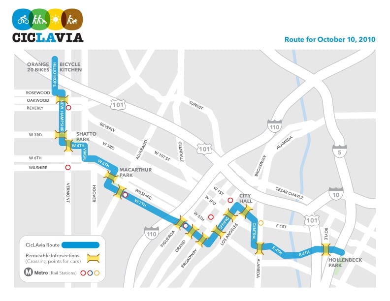 Ciclavia Route Crossings Map