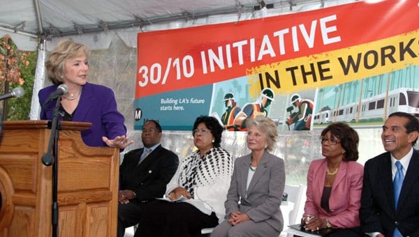 leimert201 From left, Sen. Barbara Boxer, Supervisor Mark Ridley-Thomas, Rep. Diane Watson, Rep. Jane Harman, Rep. Maxine Waters and L.A. Mayor Antonio Villaraigosa. Photo by Luis Inzunza.