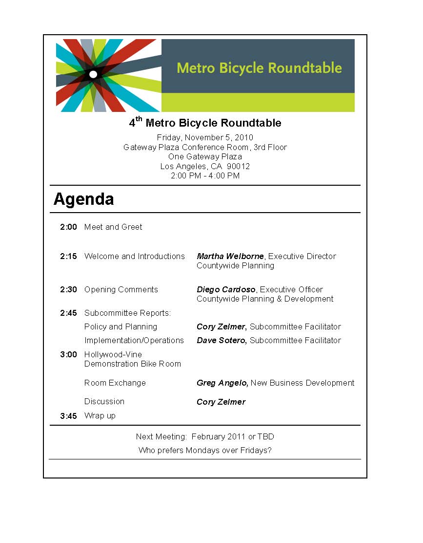 4th Bicycle Roundtable Agenda