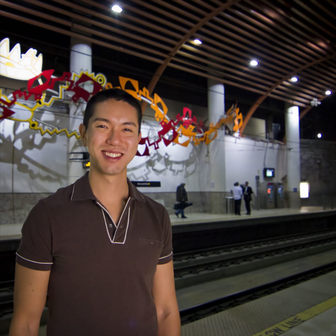 Brigham Yen at the Metro Gold Line Memorial Park Station. Photo by Fred Camino/Metro.