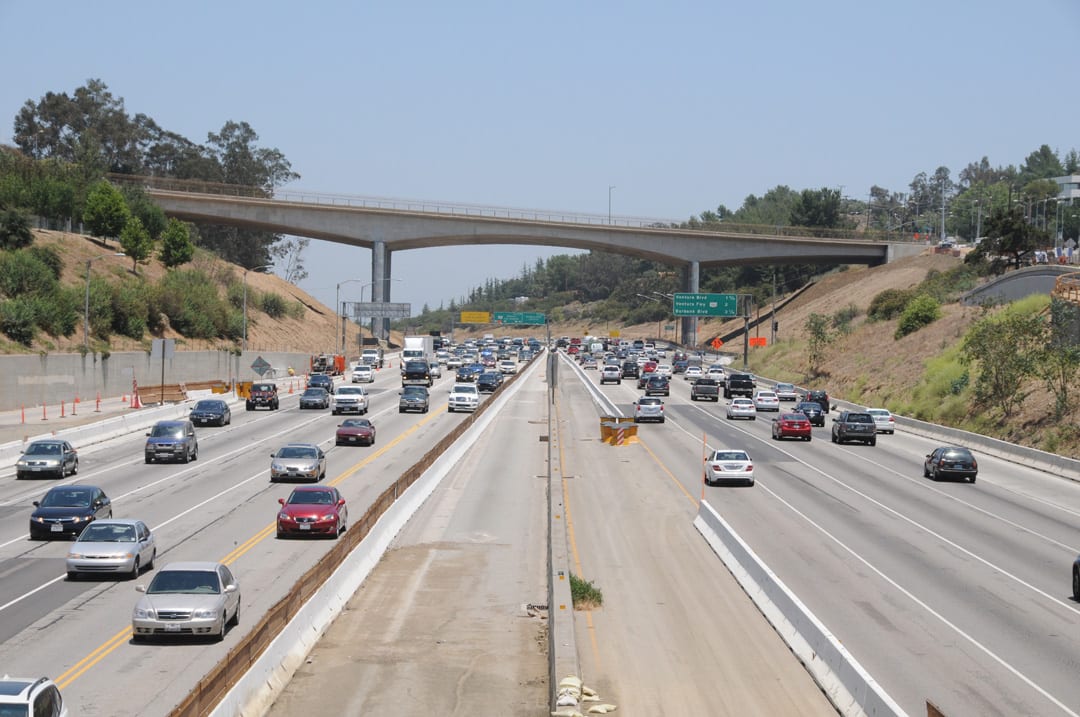 A view of the Mulholland Bridge from the Skirball Bridge. Photo by Gary Leonard/Metro.
