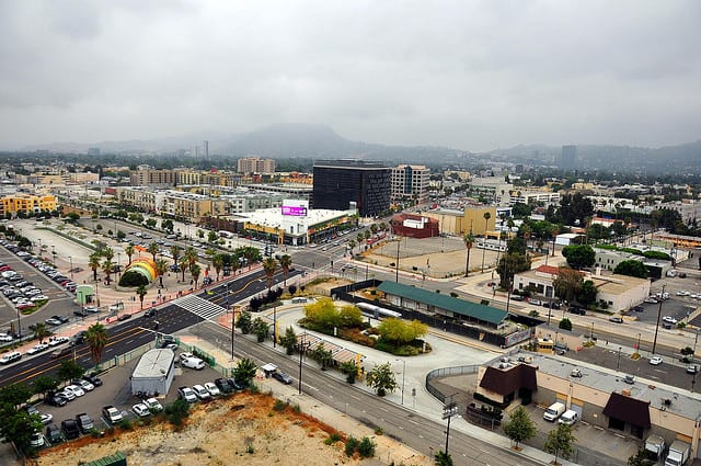 NoHo is a surprisingly transit oriented and urban neighborhood for the San Fernando Valley. Picture abouve, the North Hollywood Red Line and Orange Line Stations. Photo by srd515 via Flickr.