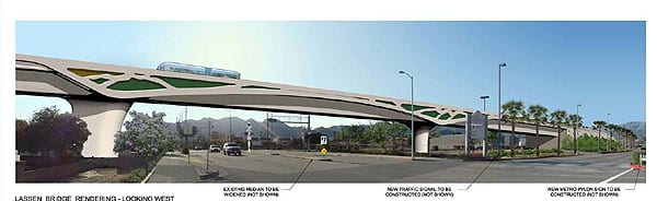 Rendering of Lassen Street Orange Line bridge leading to Chatsworth Amtrak/Metrolink Station