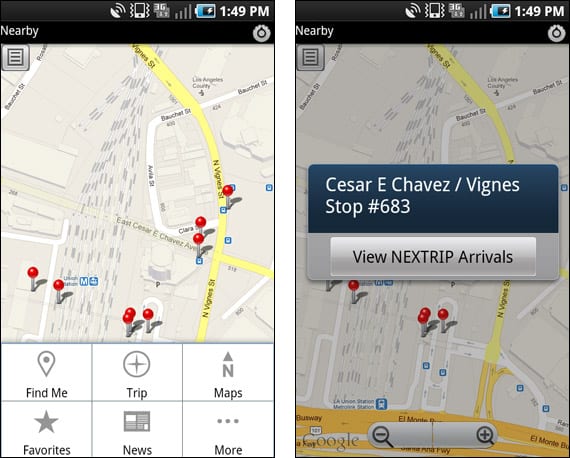 Go Metro for Android Go Metro for Android - Nearby and Nextrip screens