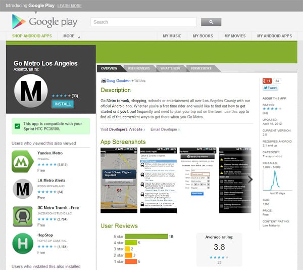 Go Metro app in Google Play