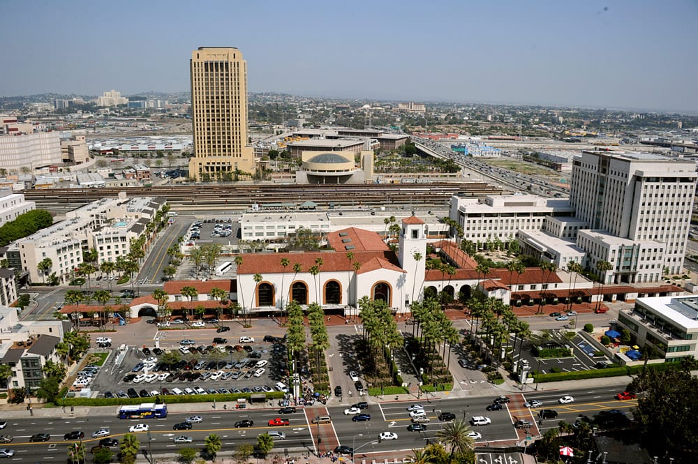 Aerial of Los Angeles Union Station and site on May 6, 2012. Photo by Gary Leonard