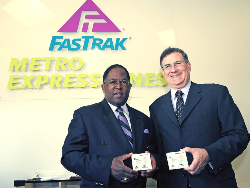 LA County Supervisor and Metro Board Member Mark Ridley-Thomas and Metro Board member/Duarte Mayor John Fasana with their transponders. Photos by Juan Ocampo.