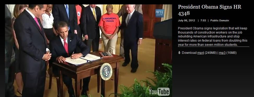 signing HR4348 Screen shot of President Barack Obama signing Surface Transportation Bill that includes 'America Fast Forward' credit: www.whitehouse.gov/live