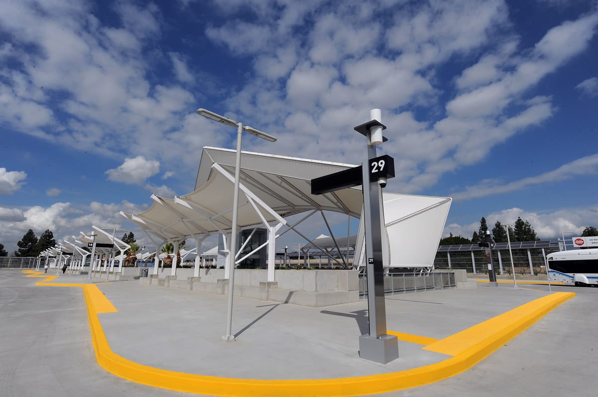 New El Monte Station adds 13 new bus bays, increasing the total number of bus bays to 29. Check the variable message signs to see what bus is arriving at which bay at what time. Photo by Gary Leonard
