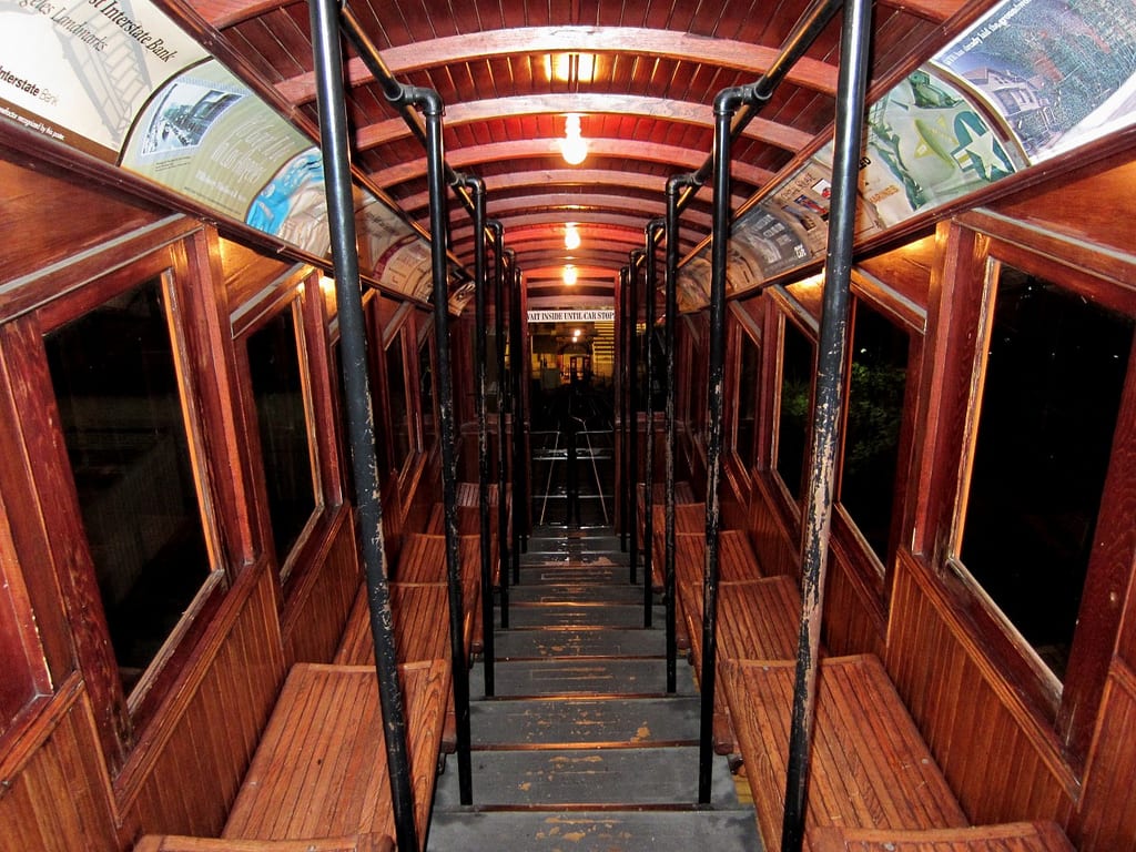 Inside an Angels Flight rail car. Photo by DB's travels via Flickr Creative Commons