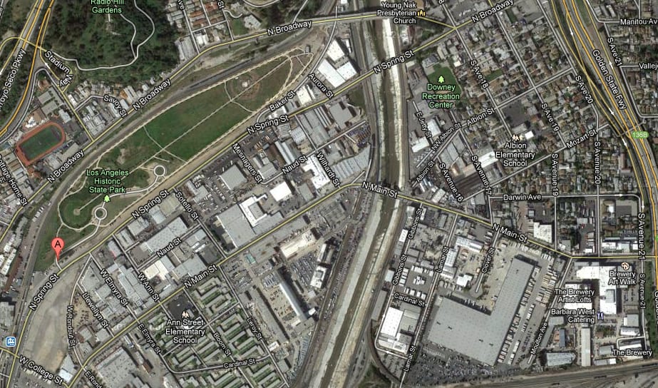 A Google Maps view of the approximate area under the influence of the new Cornfield Arroyo Seco Specific Plan. 