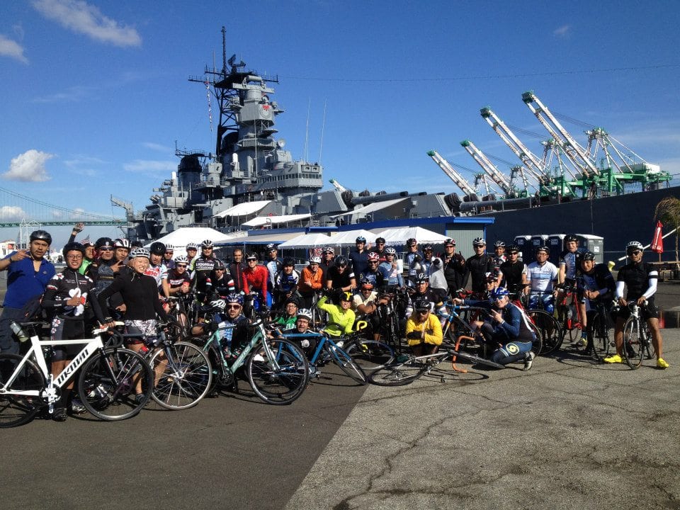 Posing in front of the USS Iowa