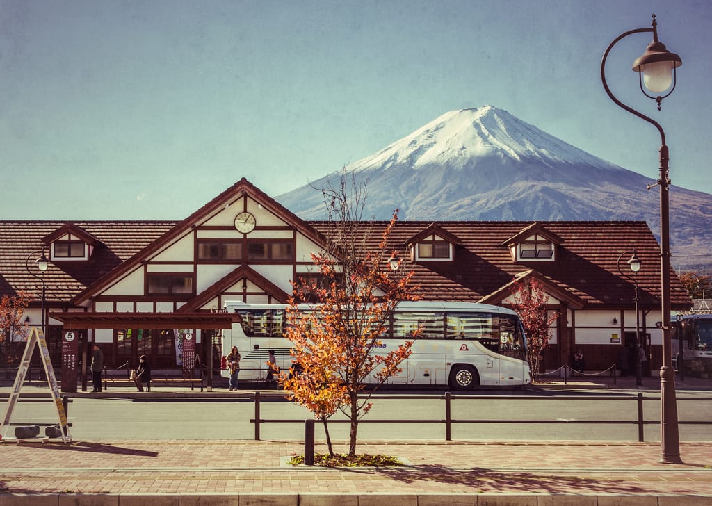ART OF TRANSIT: Kawaguchiko Station in Japan with Mt. Fuji in the background. Photo by Les Taylor, via Flickr creative commons. 
