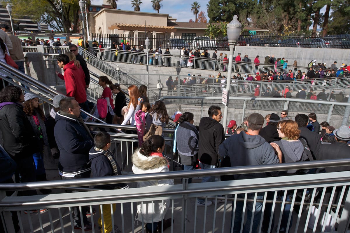 Coming and going: Gold Line scores on New Year's Day. Photo by Gary Leonard.