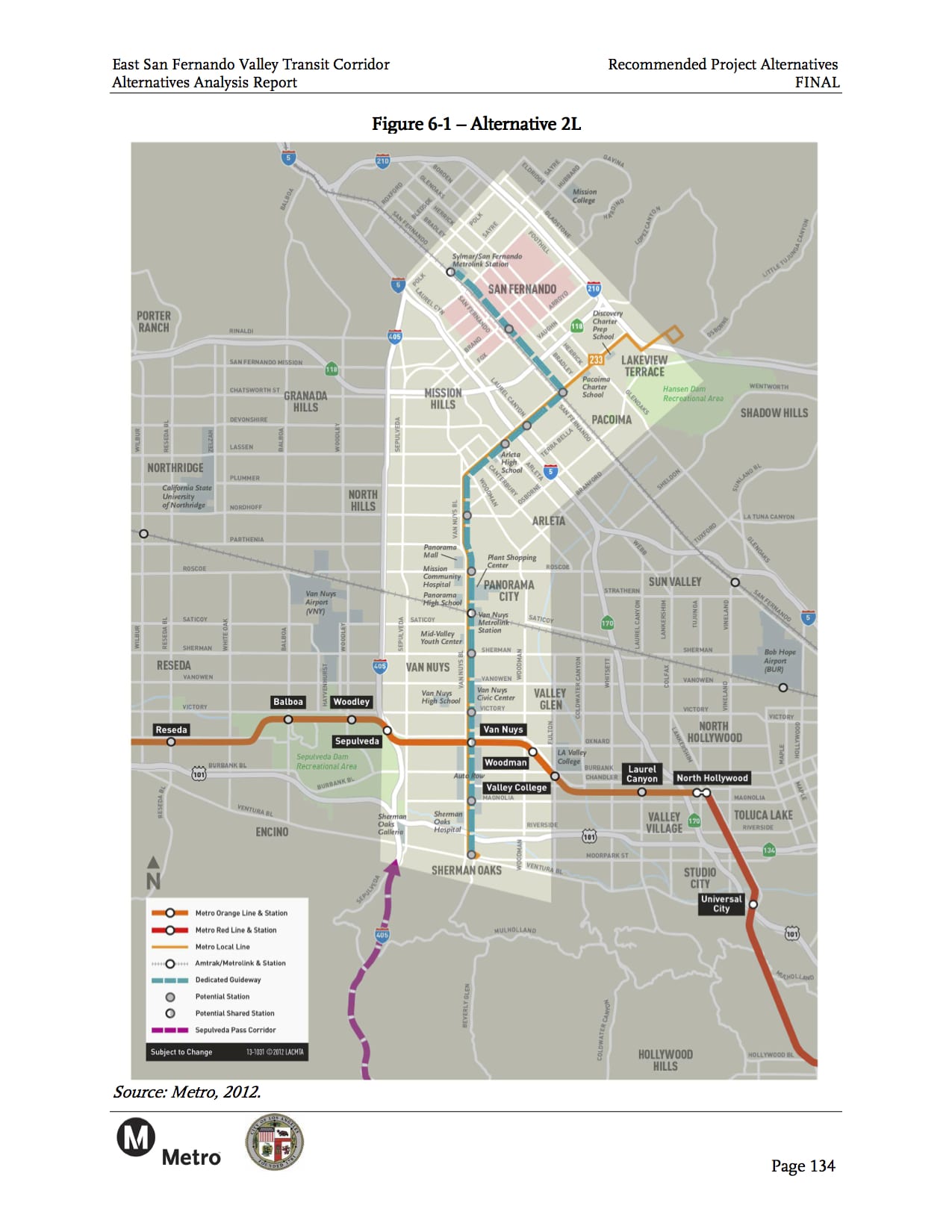 The light rail alternative recommended for further study. Click above to see larger.