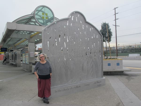 The artist, Alison Saar, after her sculpture has been installed.