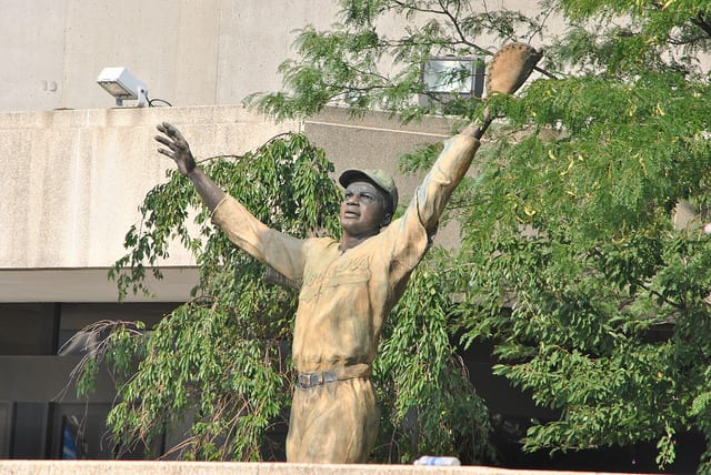 Jackie Robinson statue in Journal Square, Jersey City. Photo by zaxouzo via Flickr Creative Commons