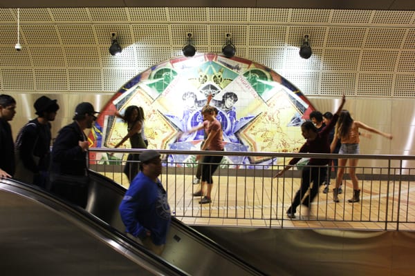 Dancers rehearse at North Hollywood Station in preparation for Red Line Time performances on April 5 and 6. Photo: Stephan Koplowitz