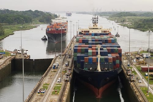 Cargo ships on the Panama Canal in a 2008 photo. Credit: ThinkPanama, via Flickr creative commons. 