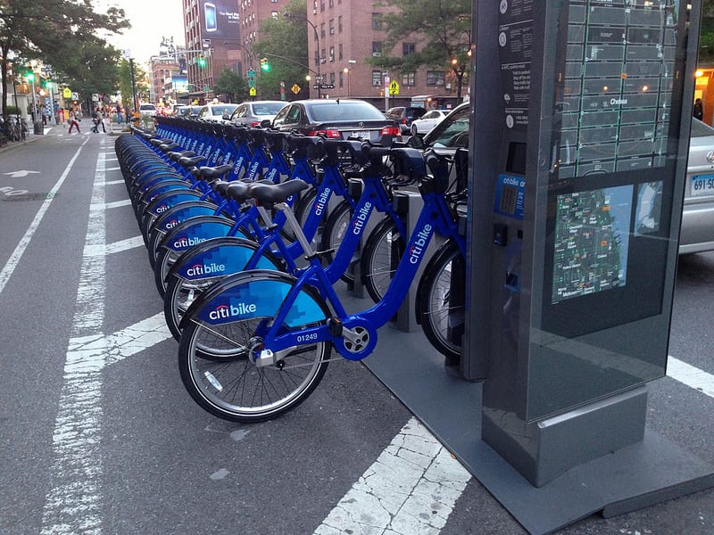 A bike sharing station on (I think) Eighth Avenue in Manhattan in my old 'hood. Photo by ccho, via Flickr creative commons. 