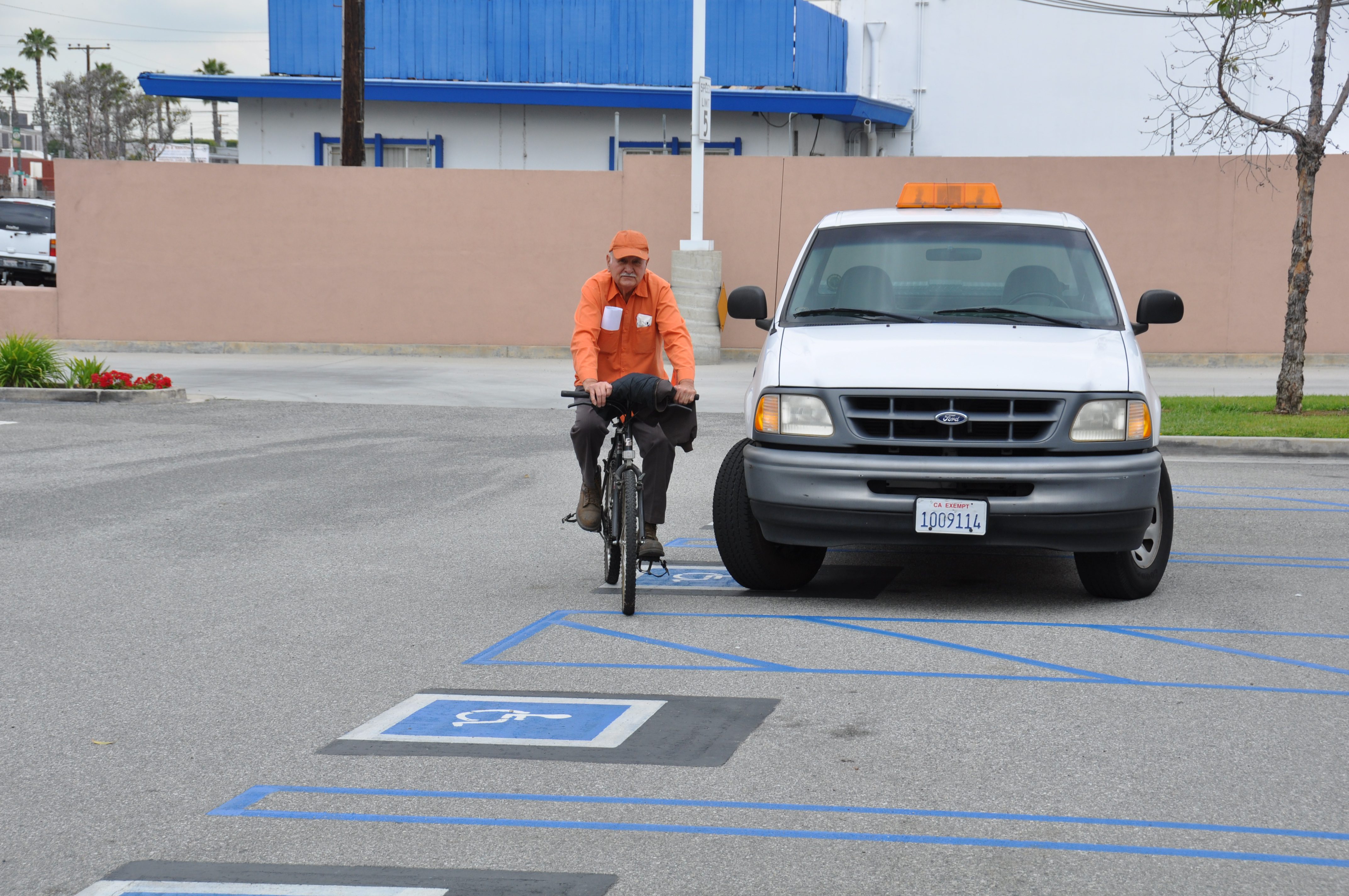 Mr. Baltierra bicycling in the City of Commerce. Photo courtesy of Rebecca-Lee Longoria.