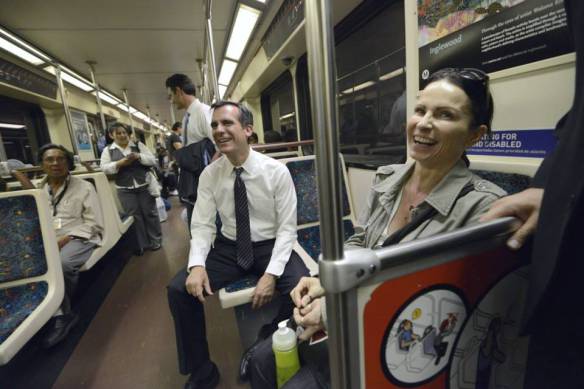 Mayor Garcetti on Red line in May. Photo: Eric Garcetti for Mayor