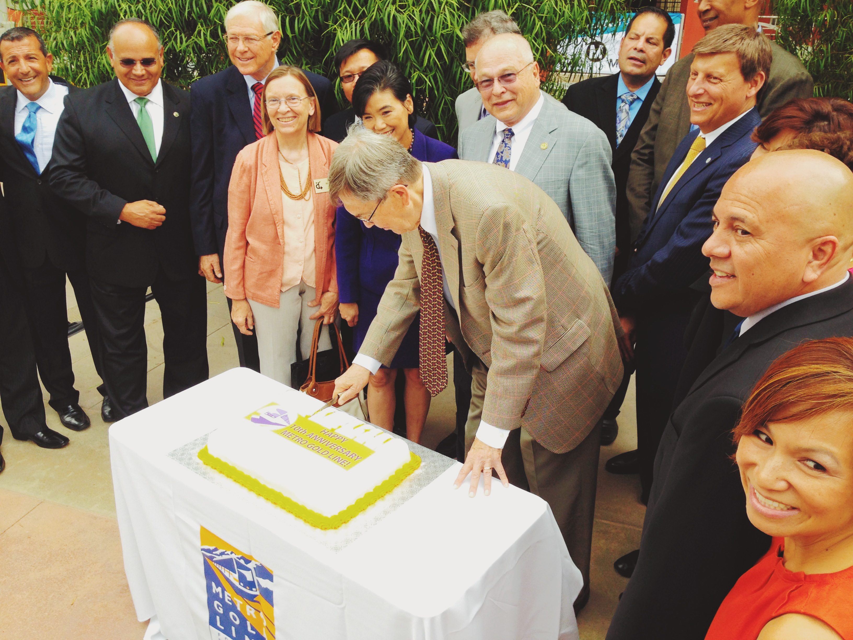 Officials cut the cake on the Gold Line's first decade. Photo by Steve Hymon/Metro.