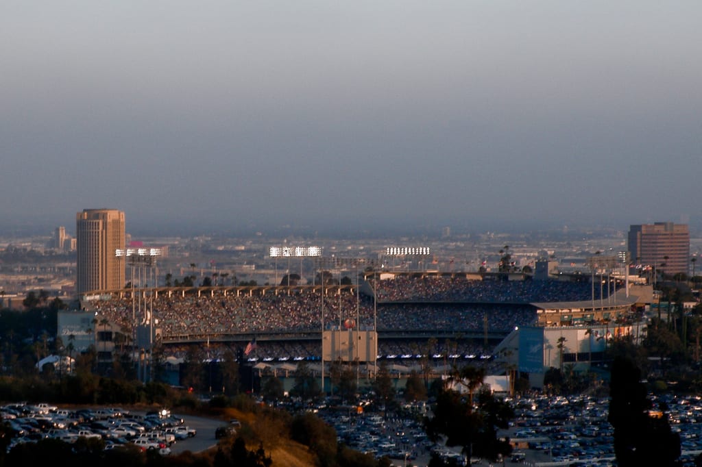 Dodger Stadium with the Metro HQ building in the background. Photo: Mark Luethi via Flickr Creative Commons