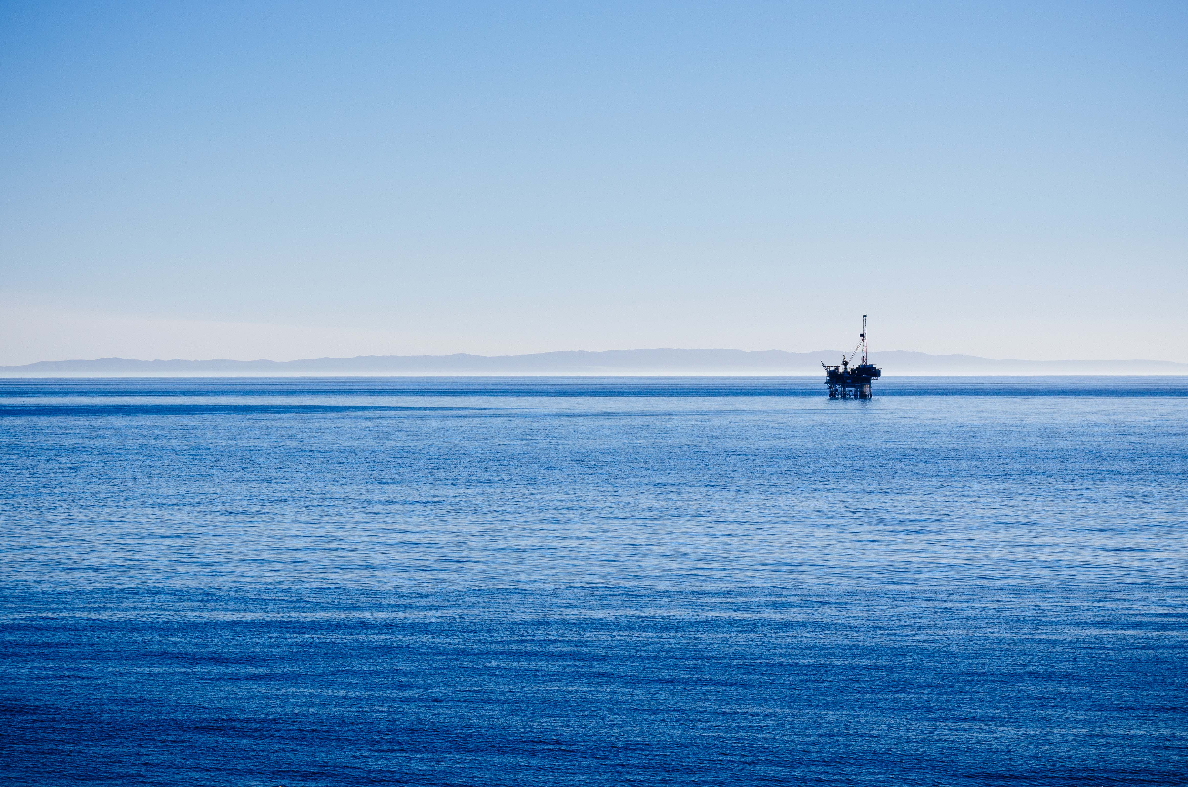 ART OF TRANSIT: An oil rig in the Santa Barbara Channel with one of the Channel Islands in the background (I think Anacapa). Photo by Steve Hymon. 