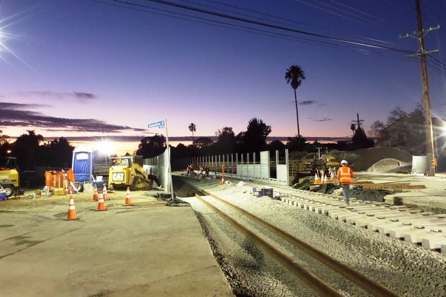 Track work near Overland Avenue earlier this fall. Photo by Expo Line Construction Authority. 