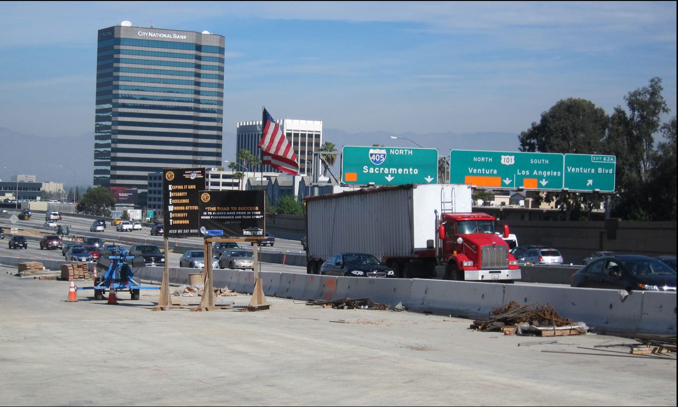 The Presidents' Day northbound 405 paving operation will realign a portion of the freeway centerline to the west in the San Fernando Valley.