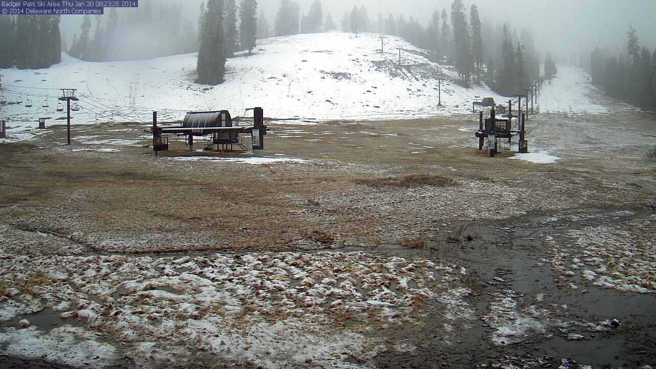 ART OF DROUGHT: The Badger Pass ski area in Yosemite National Park as seen on a park webcam this morning. Snow may be on the way for the park today but the photo shows how little of the white stuff there has been to date.