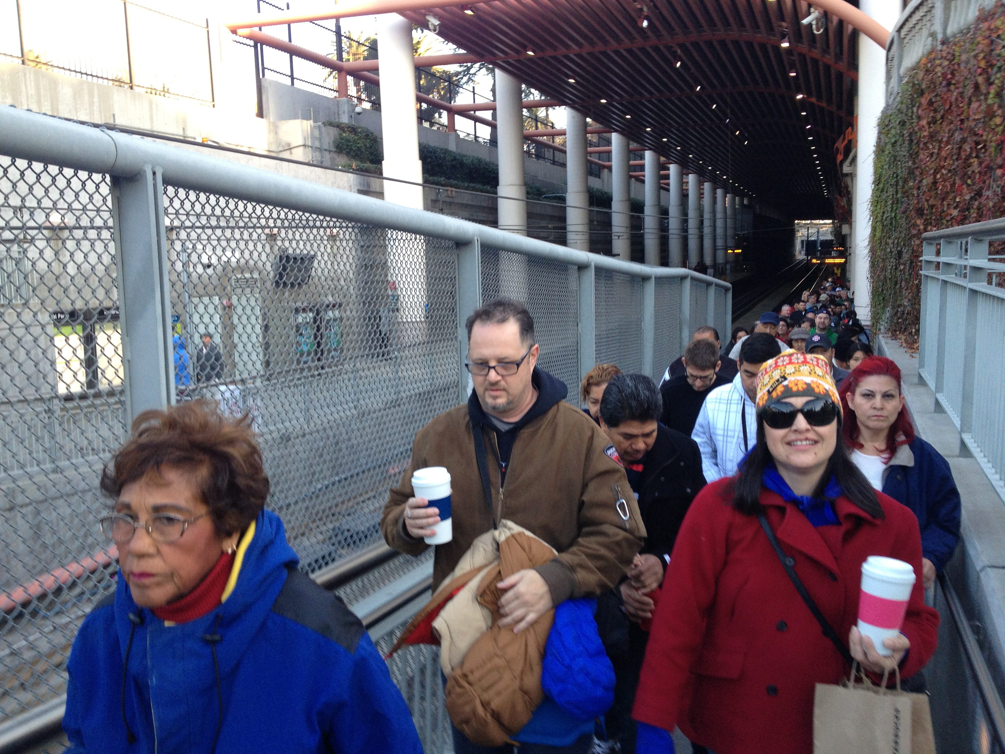 The Gold Line's Memorial Park station on New Year's Day morning. Photo by Dave Sotero/Metro.
