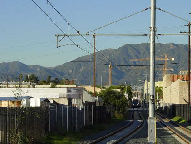 A train makes its way from Fillmore to South Pasadena Station. 