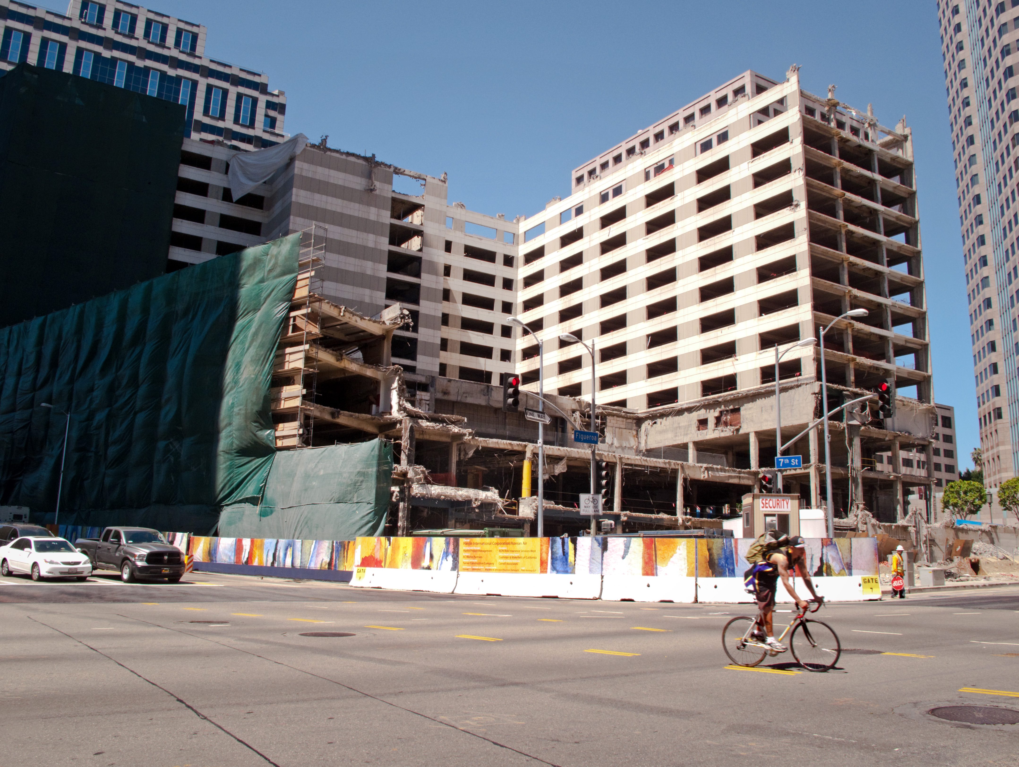 Demolition of the old Wilshire/Grand Hotel, 2013, via Wikipedia. 