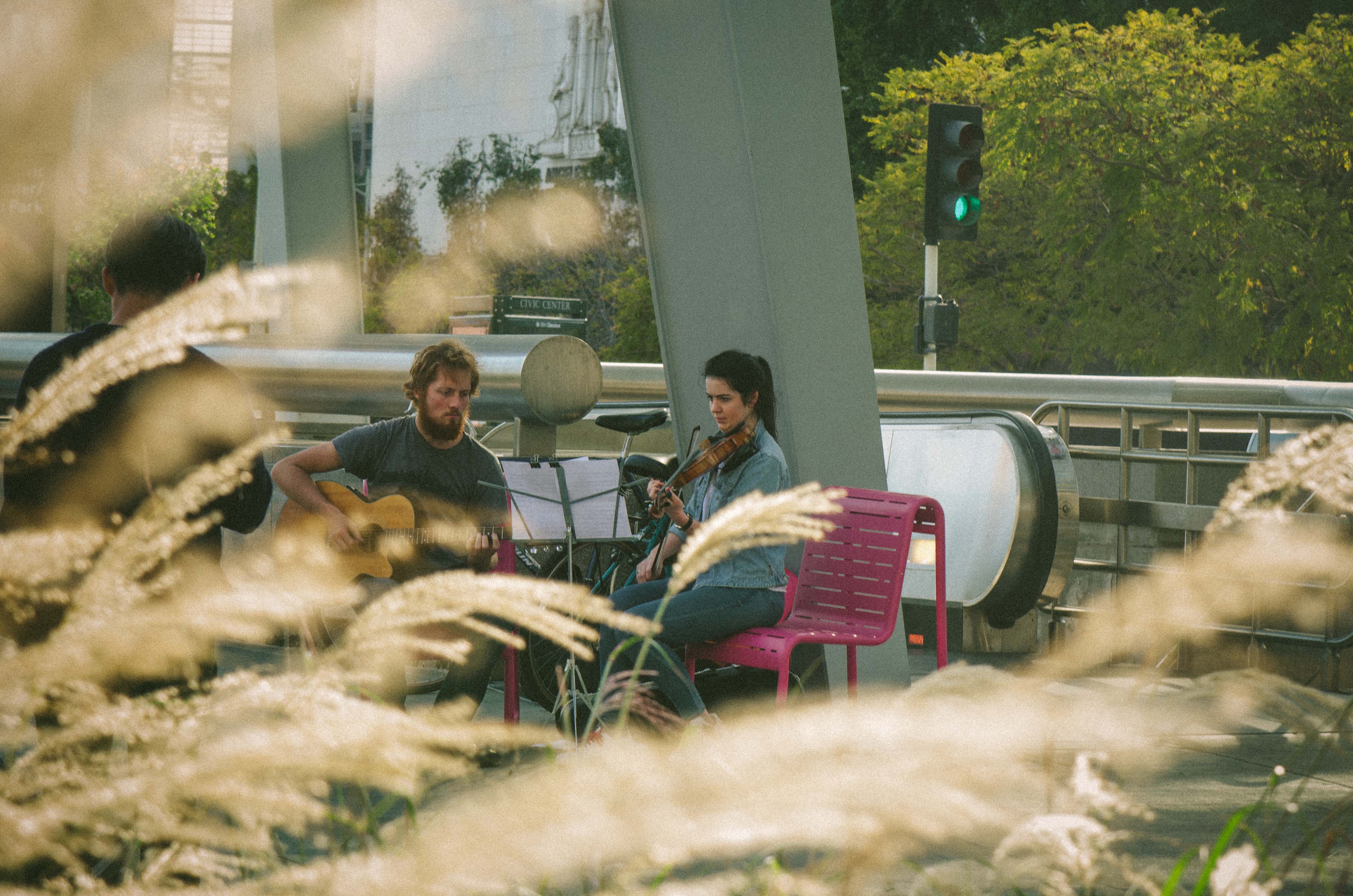 ART OF TRANSIT: Bach outside the Civic Center/Grand Park station last Friday. Photo by Steve Hymon/Metro.
