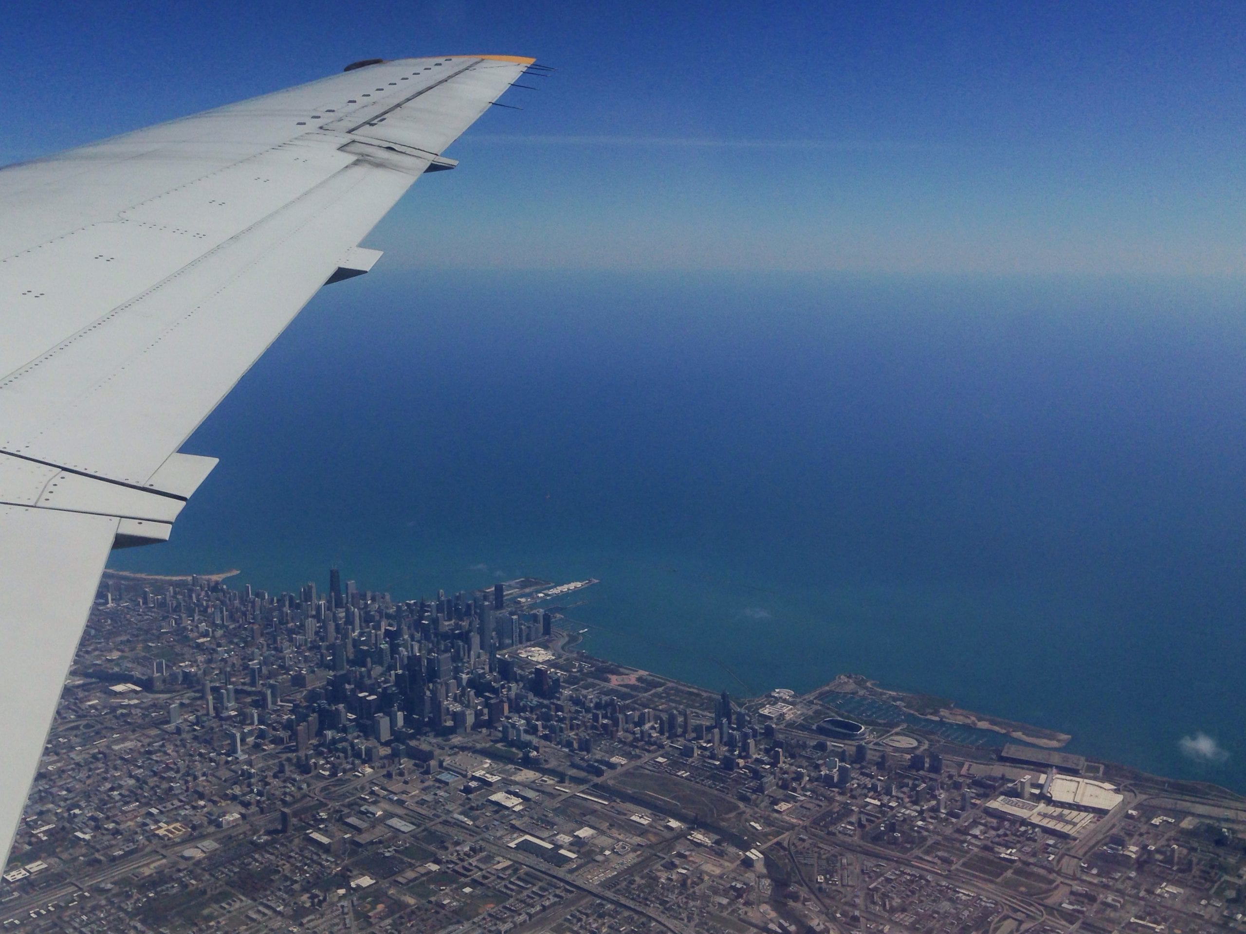 Art of Transit: Downtown Chicago, freeways and transit lines as seen from United Airline's Yoda-sized seats on Saturday morning as I made my way back to L.A. Photo by Steve Hymon.