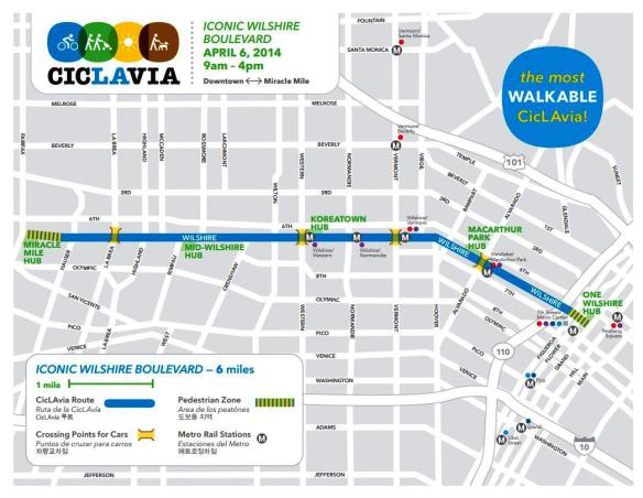 This Sunday's Iconic Wilshire Boulevard event map, courtesy of CicLAvia.