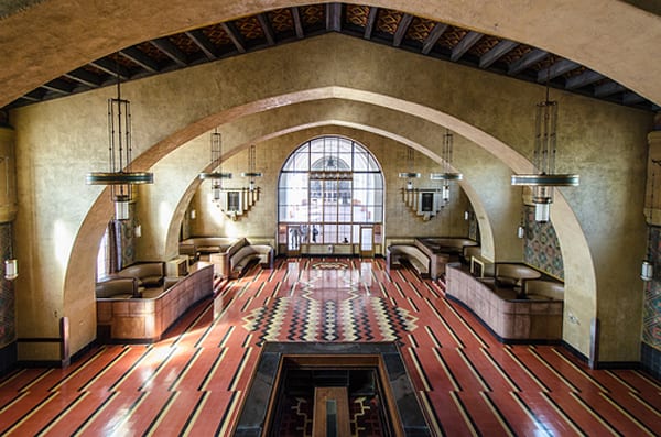 Interior view of the Fred Harvey Restaurant.