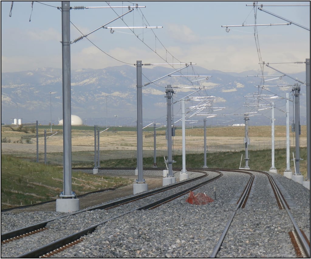 Tracks on the rail project linking downtown Denver to DIA, which sits on the prairie far east of town. Photo via RTD's Flickr page. 