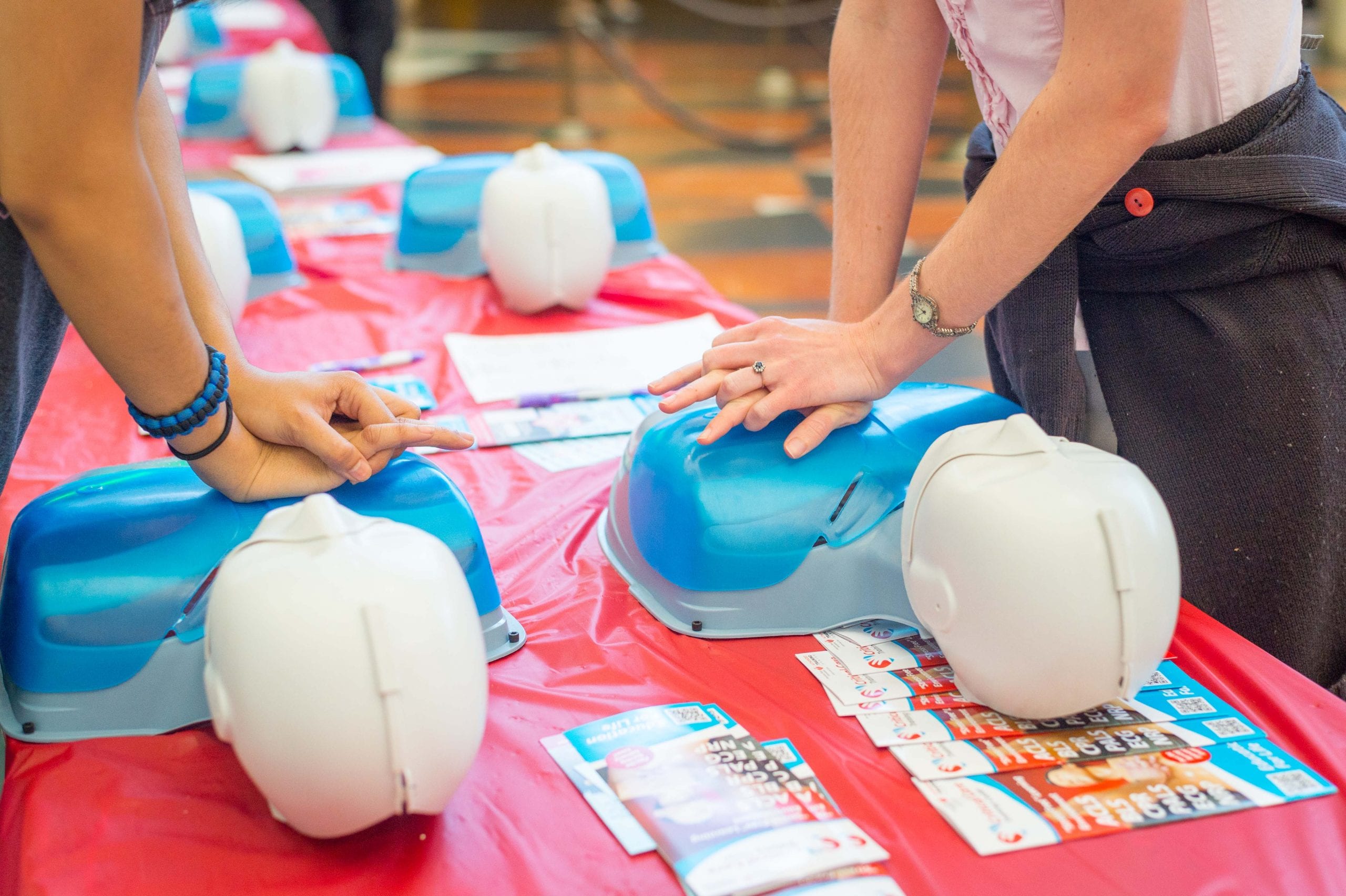 A 'CPR Block Party' was held by the EduLife Institute at five Metro Rail stations on Tuesday, including Union Station. The idea was to train as many people as possible in CPR, a very good cause. Photo by Steve Hymon/Metro.