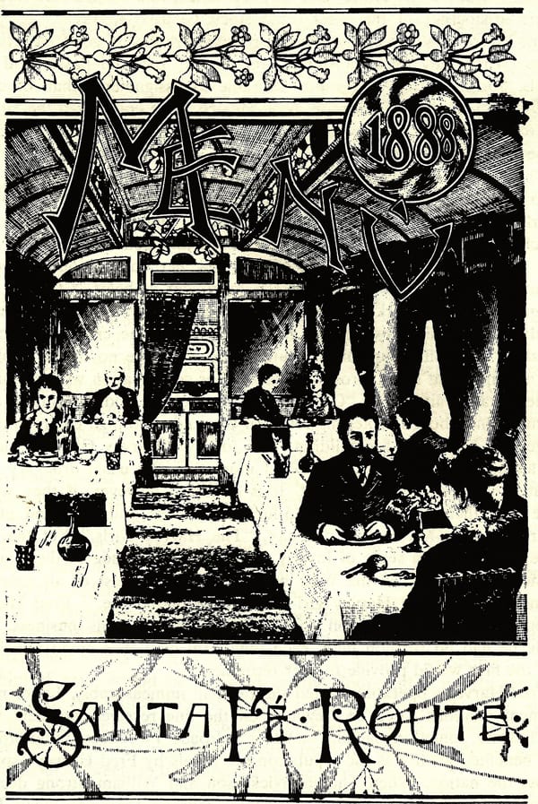 Oldest known printed Fred Harvey menu from first Harvey dining car, 1888. From Appetite for America, courtesy of the Jere Krakow Collection.