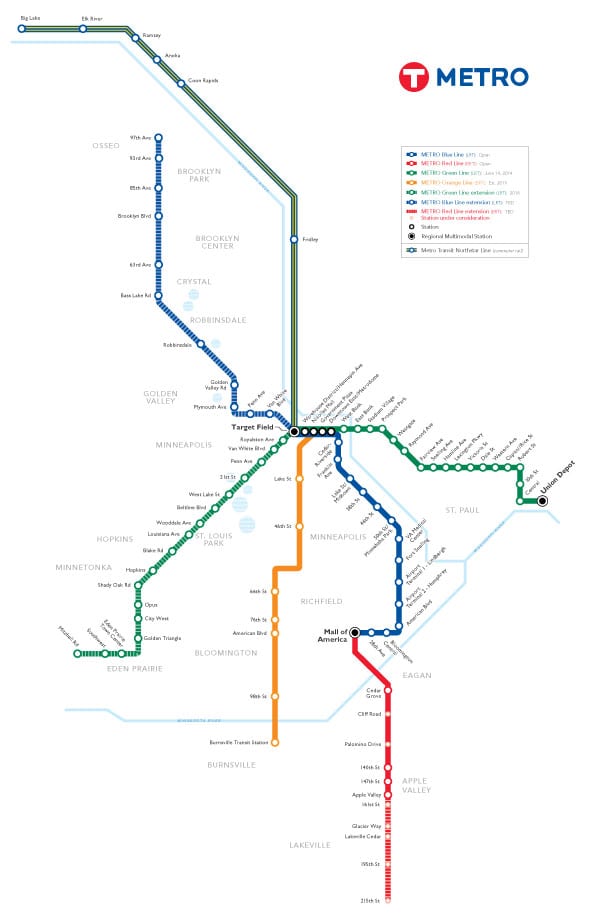 The official transit map for Metro Transit includes lines currently under construction. (Source: Metro Transit)